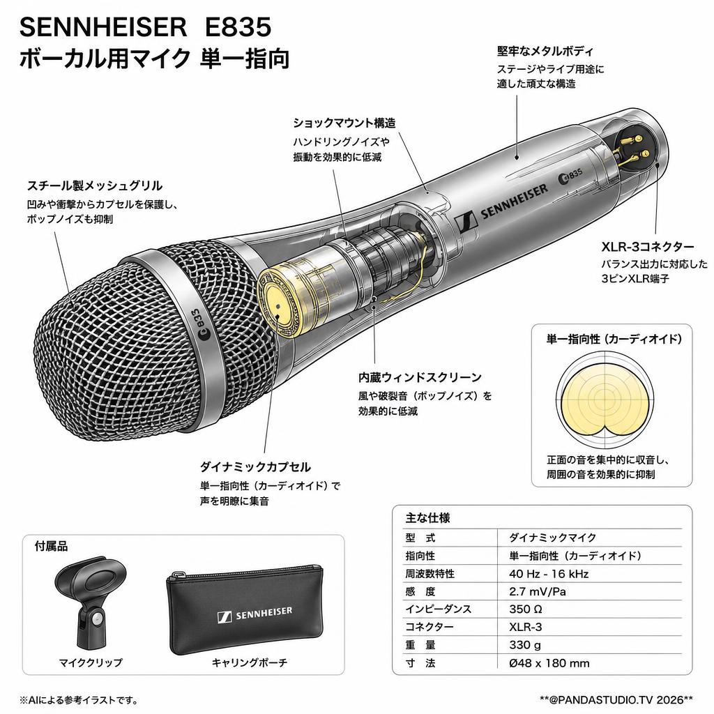 SENNHEISER  E835 ボーカル用マイク 単一指向 スペック