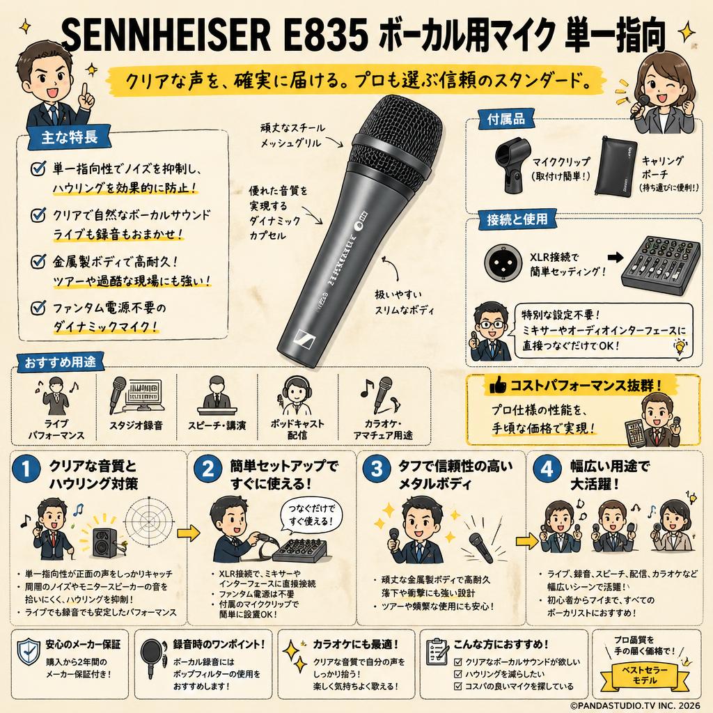 SENNHEISER  E835 ボーカル用マイク 単一指向 FAQ（よくある質問と答え）
