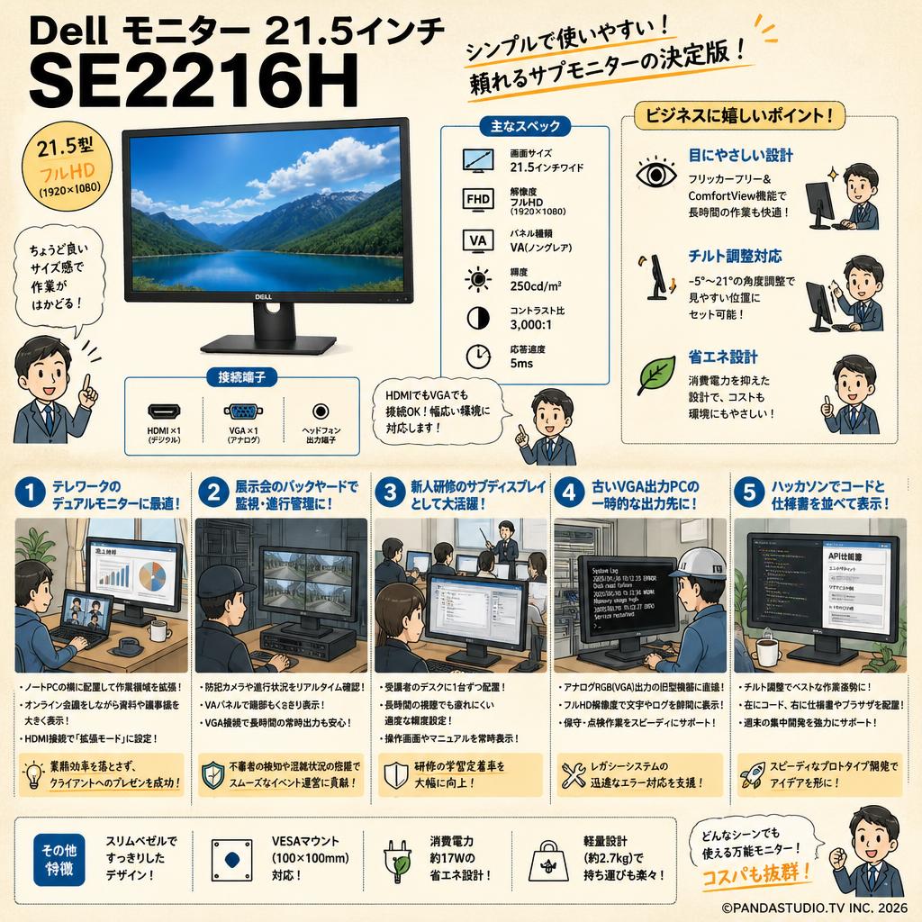 Dell モニター 21.5インチ SE2216H 用途