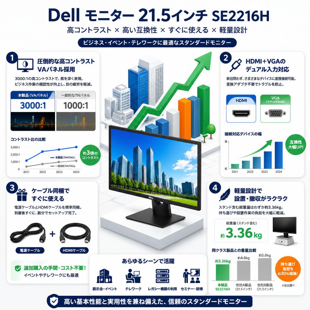 Dell モニター 21.5インチ SE2216H セールスポイント