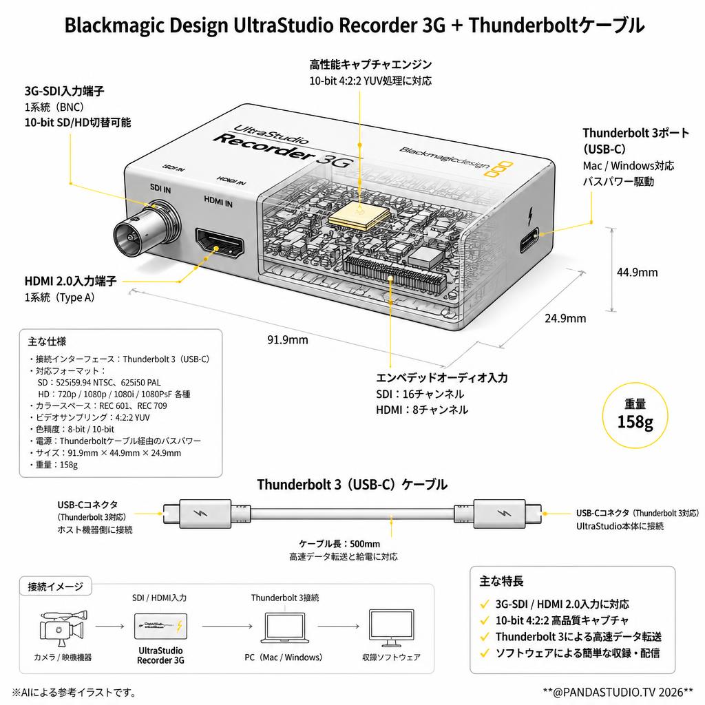 Blackmagic Design UltraStudio Recorder 3G + Thunderboltケーブル スペック