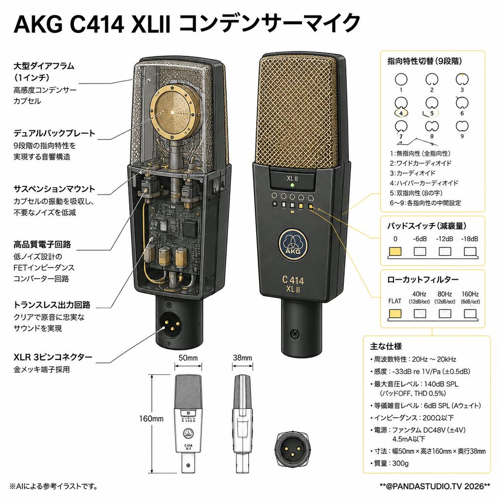 AKG  C414 XLII コンデンサーマイク スペック