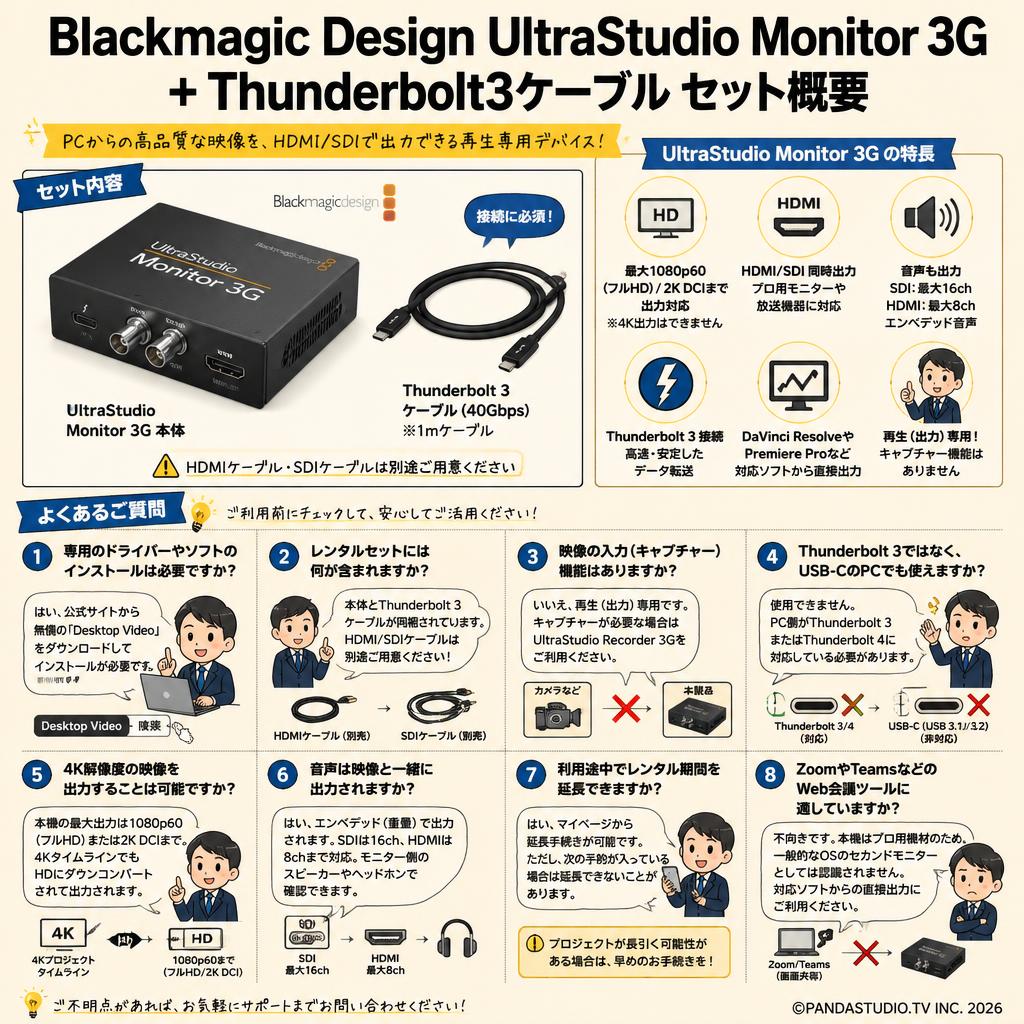 Blackmagic Design UltraStudio Monitor 3G + Thunderbolt3ケーブル FAQ（よくある質問と答え）
