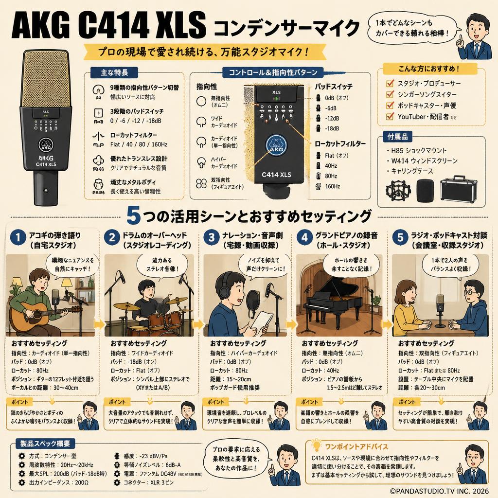 AKG  C414 XLS コンデンサーマイク 用途