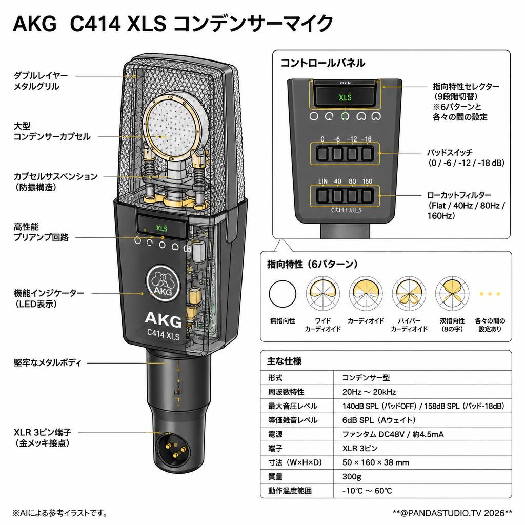 AKG  C414 XLS コンデンサーマイク スペック