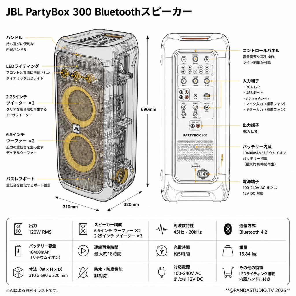 JBL  PartyBox 300 Bluetoothスピーカー スペック