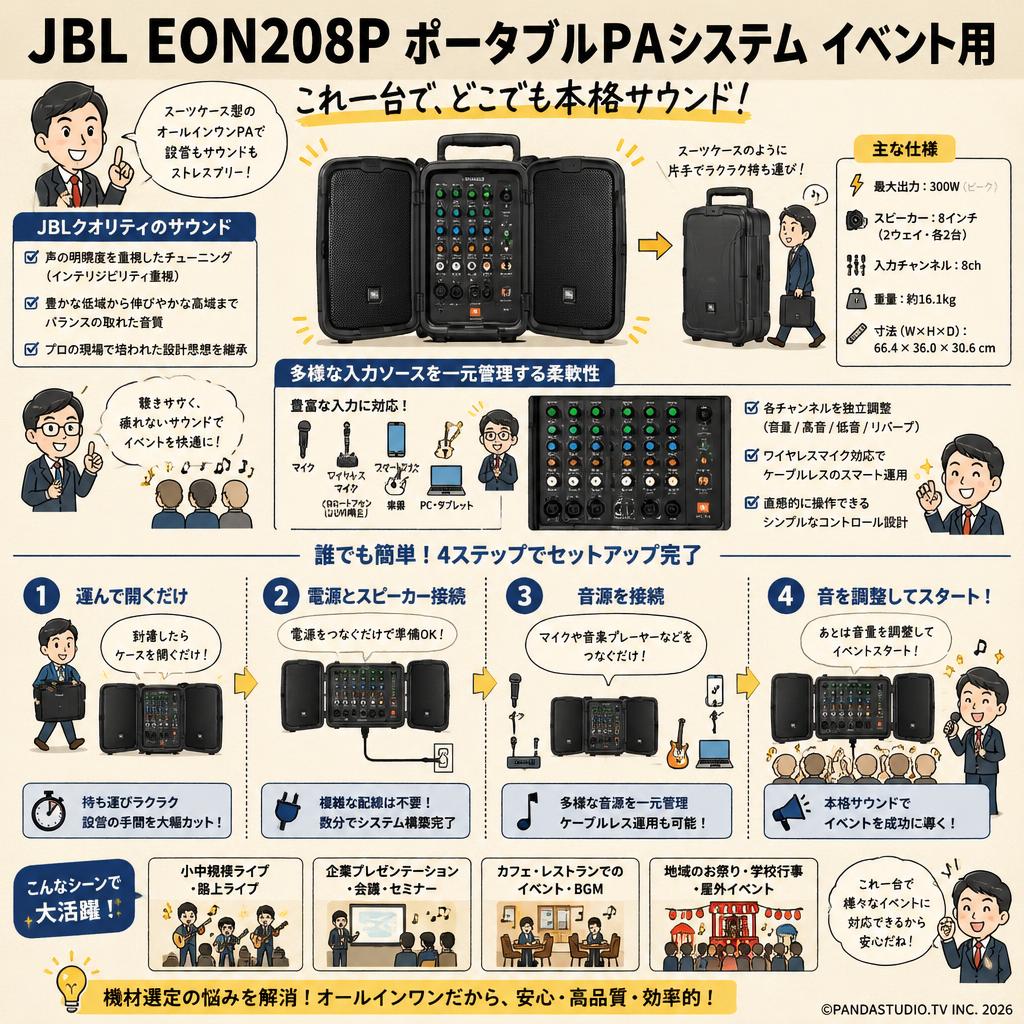 JBL EON208P ポータブルPAシステム イベント用 | パンダスタジオ