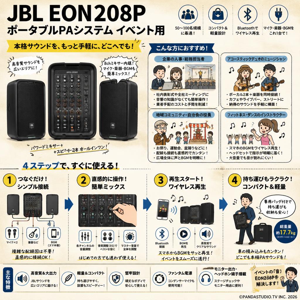 JBL EON208P ポータブルPAシステム イベント用 | パンダスタジオ