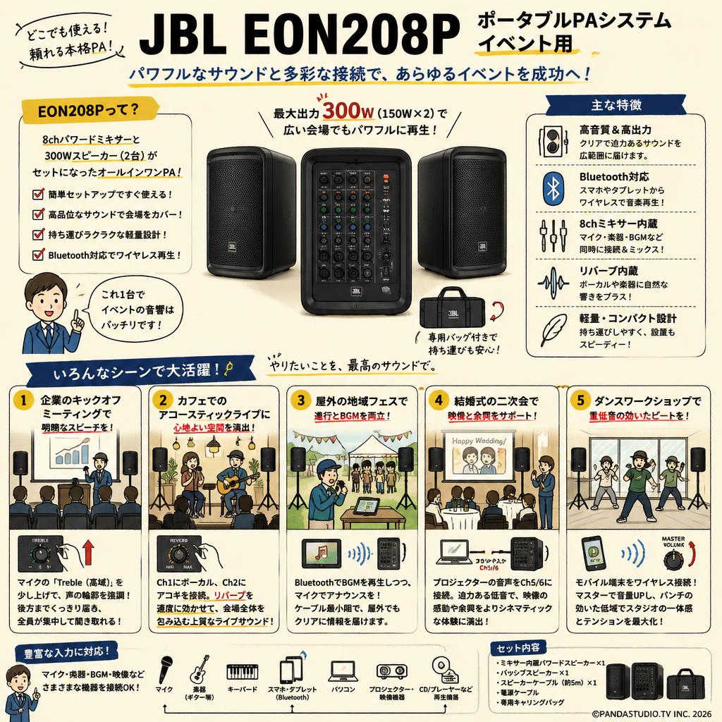 JBL EON208P ポータブルPAシステム イベント用 | パンダスタジオ