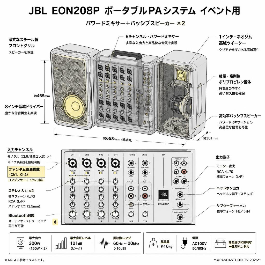 JBL EON208P ポータブルPAシステム イベント用 | パンダスタジオ