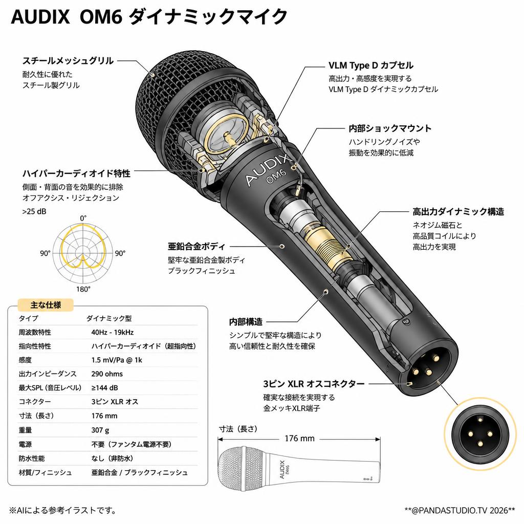 AUDIX  OM6 ダイナミックマイク スペック