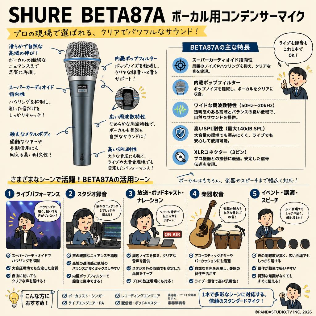 SHURE BETA87A ボーカル用コンデンサーマイク 用途