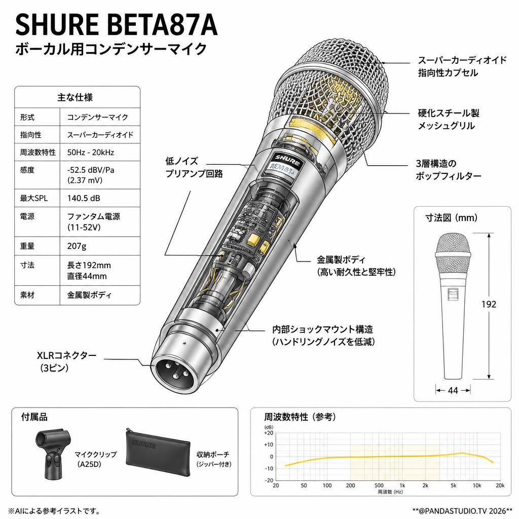 SHURE BETA87A ボーカル用コンデンサーマイク スペック