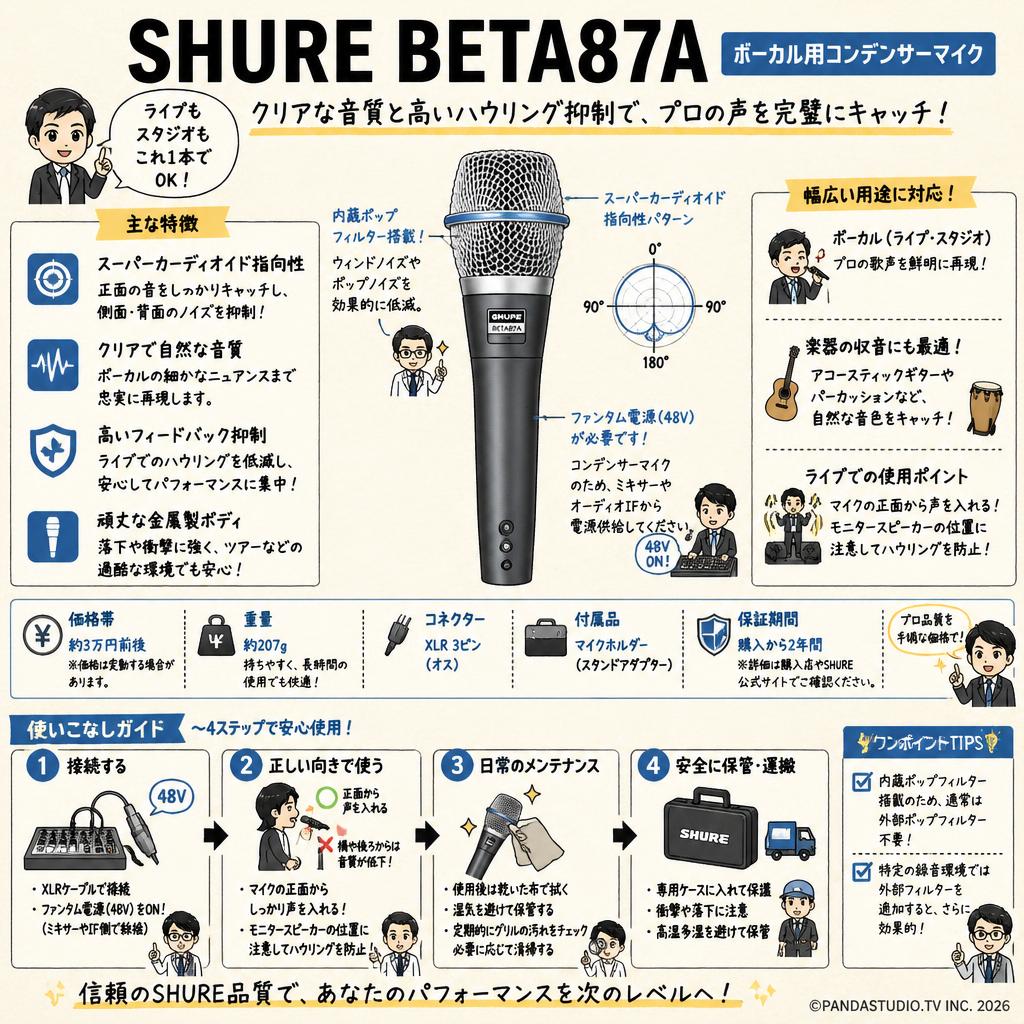 SHURE BETA87A ボーカル用コンデンサーマイク FAQ（よくある質問と答え）