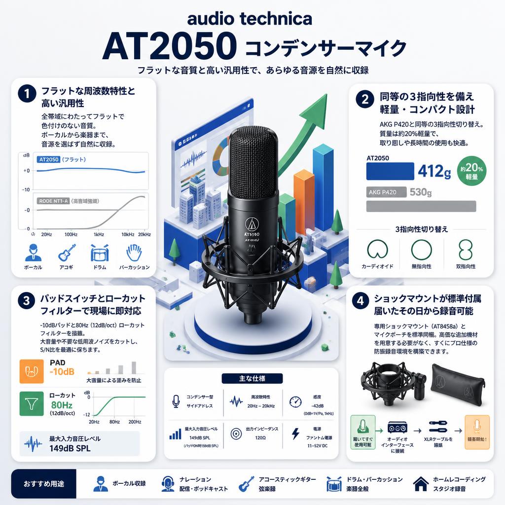 audio technica AT2050 コンデンサーマイク セールスポイント