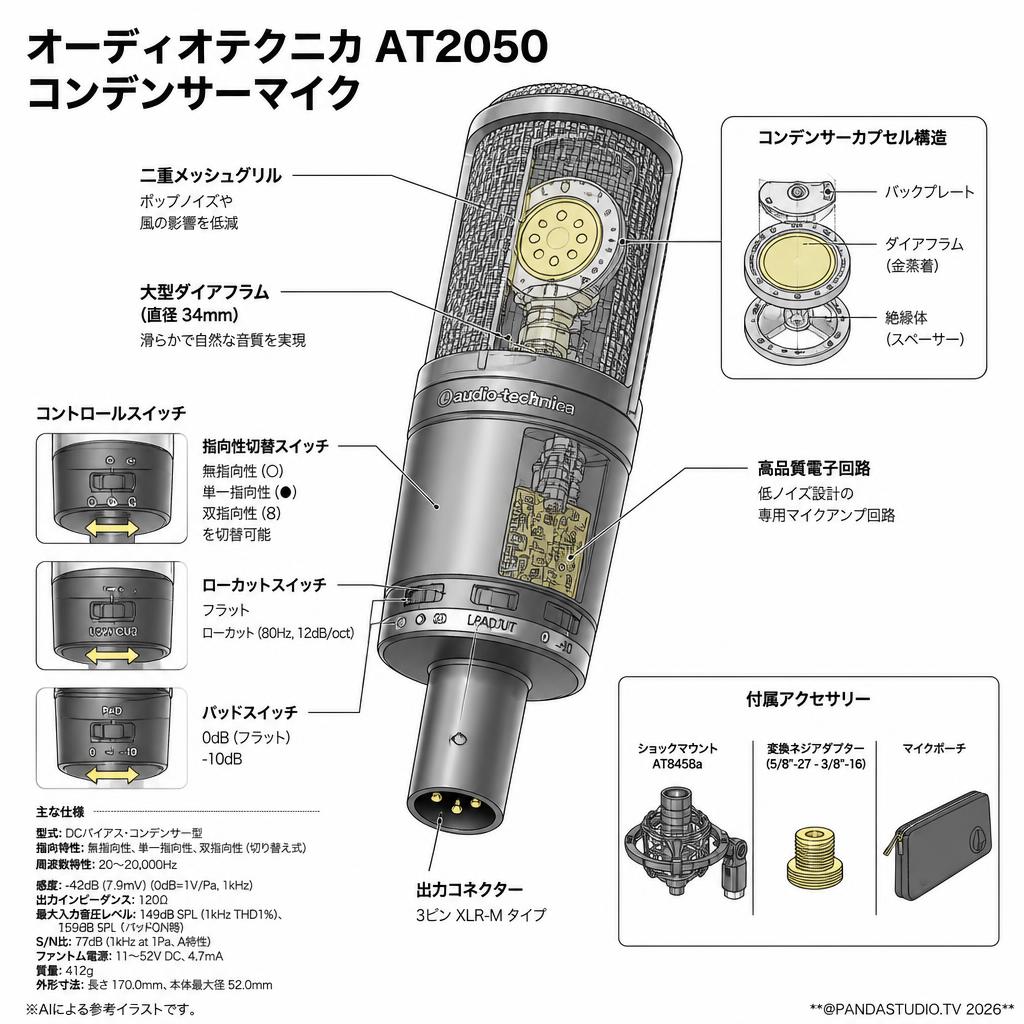audio technica AT2050 コンデンサーマイク スペック