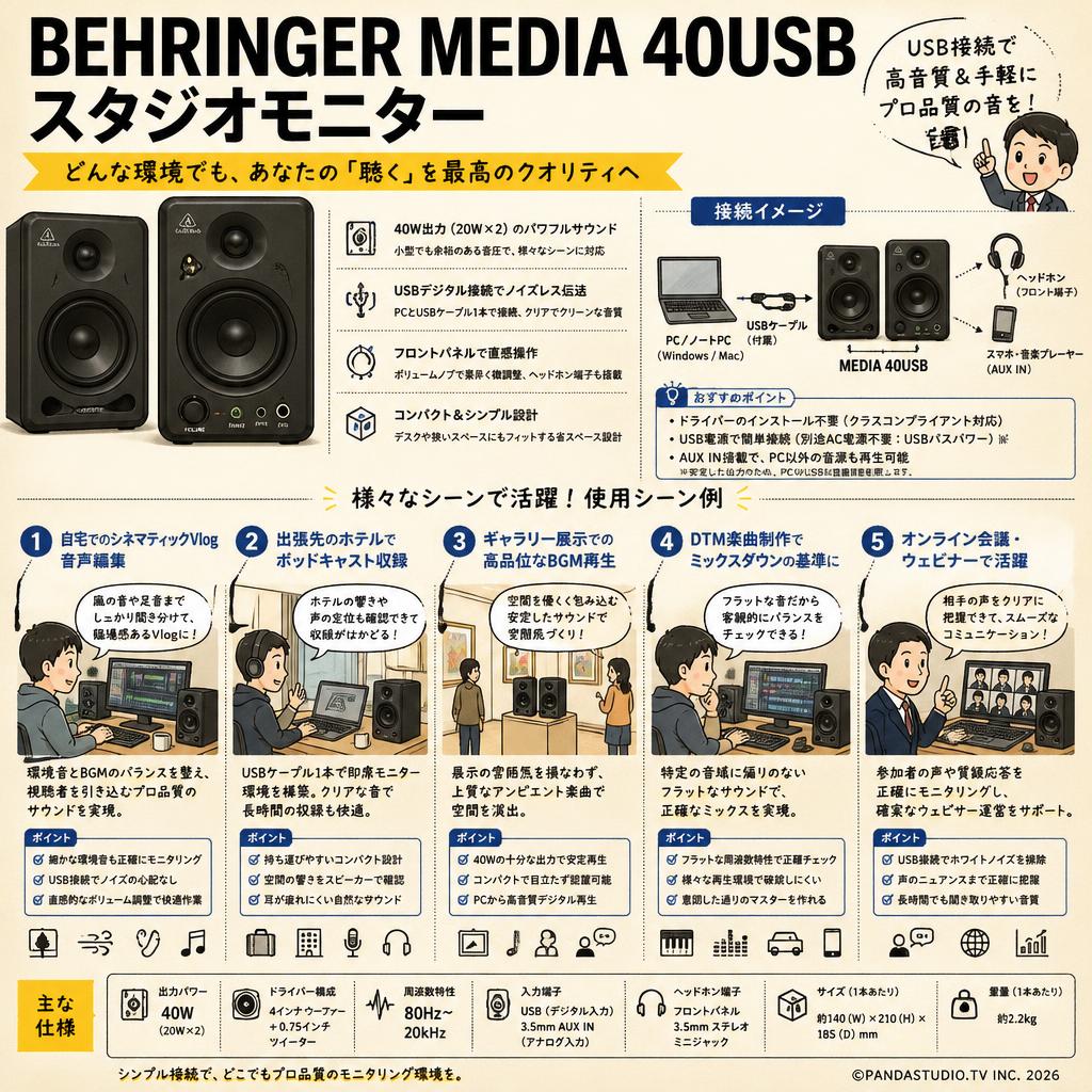 BEHRINGER  MEDIA 40USB スタジオモニター 用途