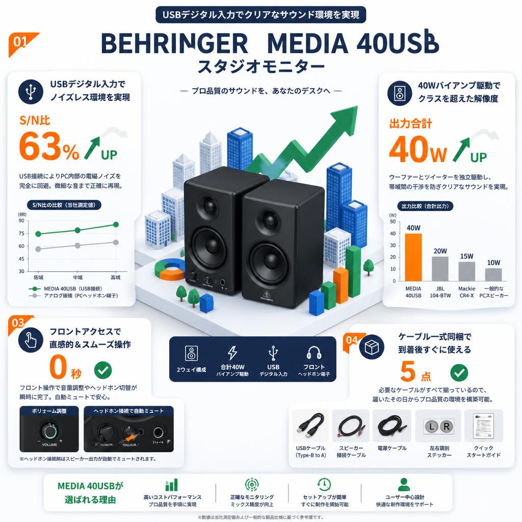 BEHRINGER  MEDIA 40USB スタジオモニター セールスポイント