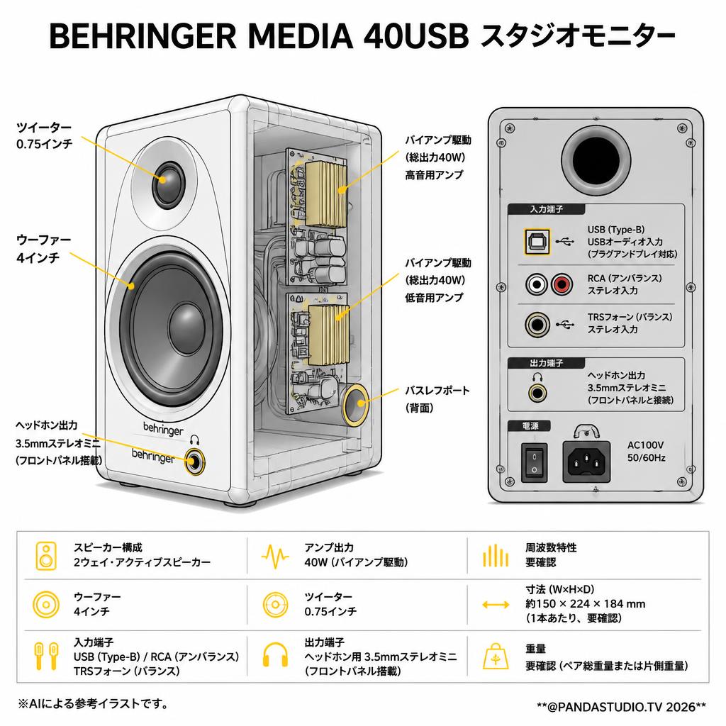 BEHRINGER  MEDIA 40USB スタジオモニター スペック