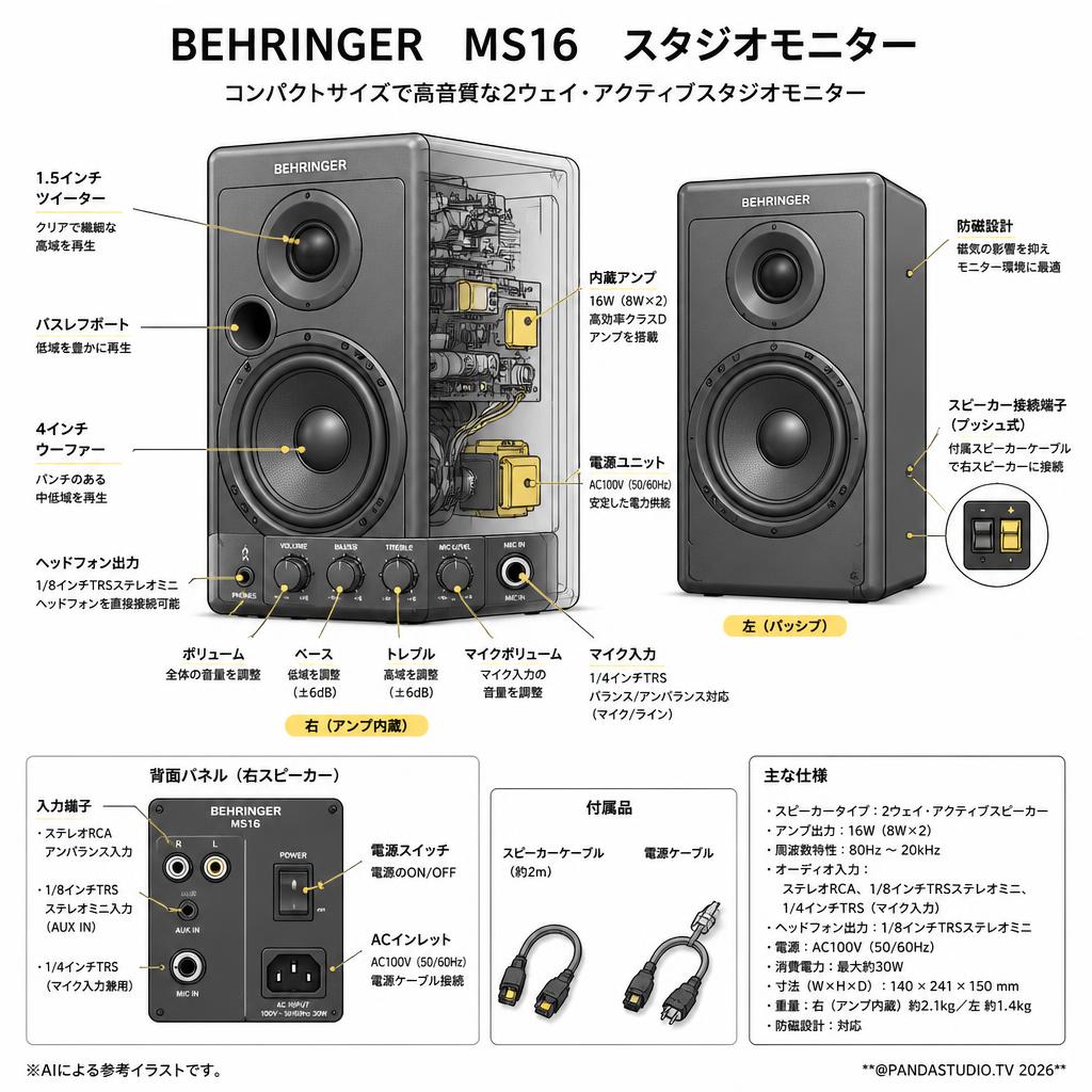 BEHRINGER  MS16　スタジオモニター スペック
