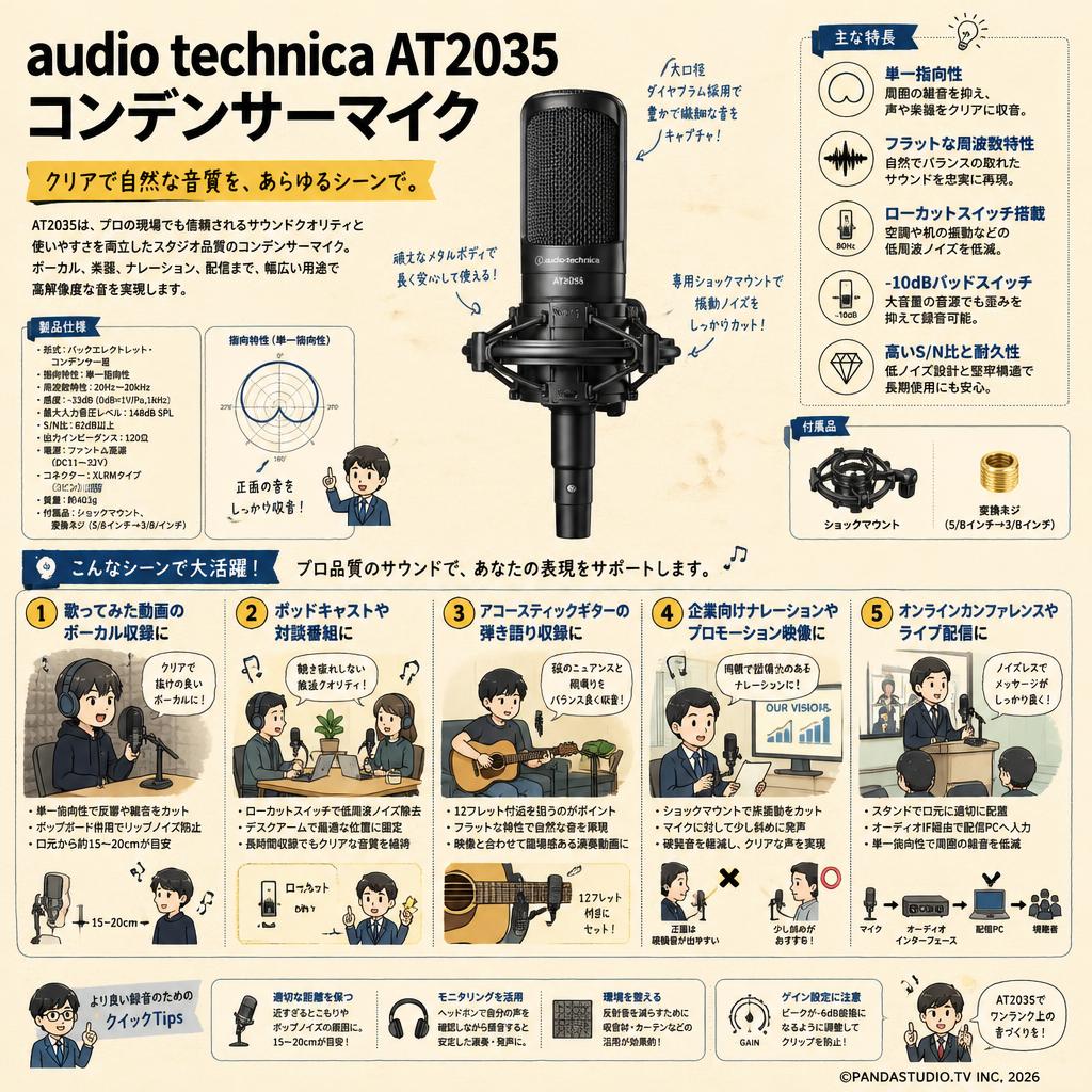 audio technica AT2035 コンデンサーマイク 用途