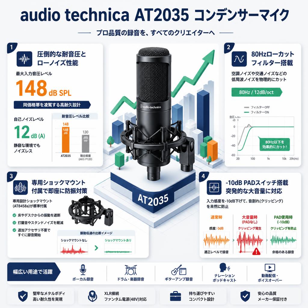 audio technica AT2035 コンデンサーマイク セールスポイント