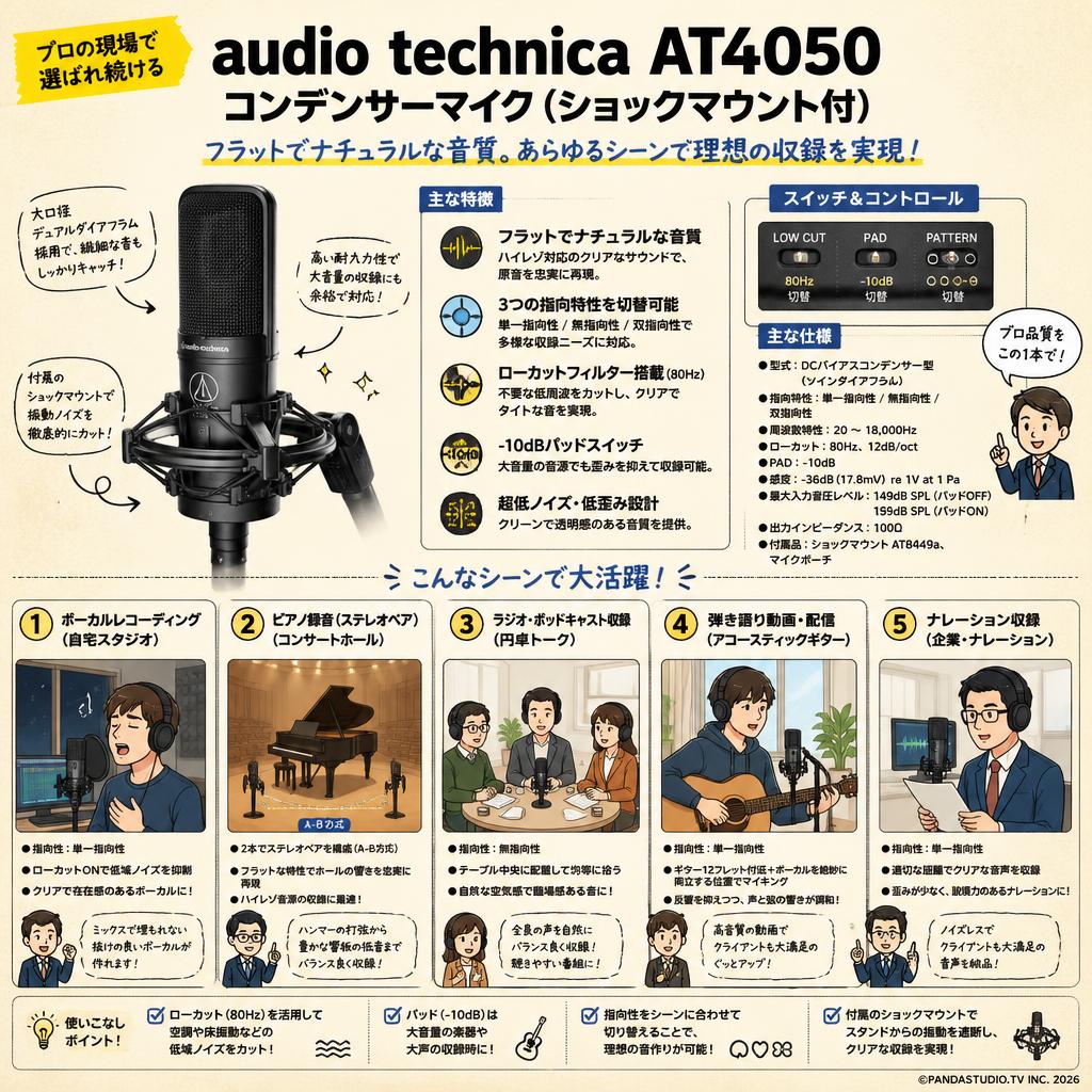 audio technica AT4050 コンデンサーマイク ショックマウント付 用途