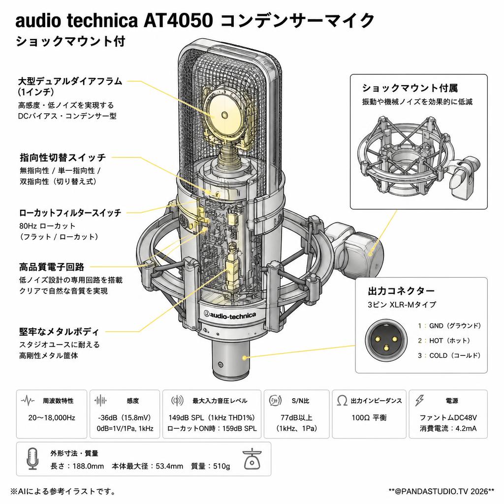 audio technica AT4050 コンデンサーマイク ショックマウント付 スペック