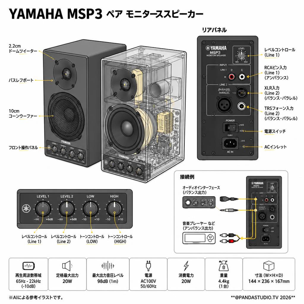 YAMAHA MSP3 ペア モニタースピーカー スペック