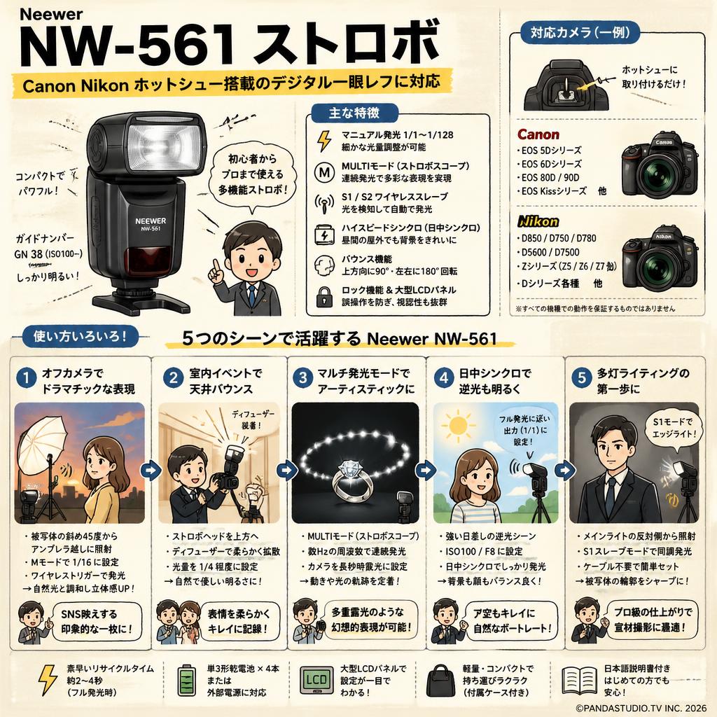 Neewer NW-561 ストロボ Canon Nikon ホットシュー搭載のデジタル一眼レフに対応 用途