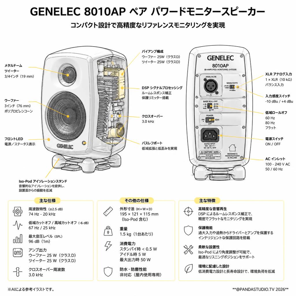 GENELEC 8010AP ペア パワードモニタースピーカー スペック