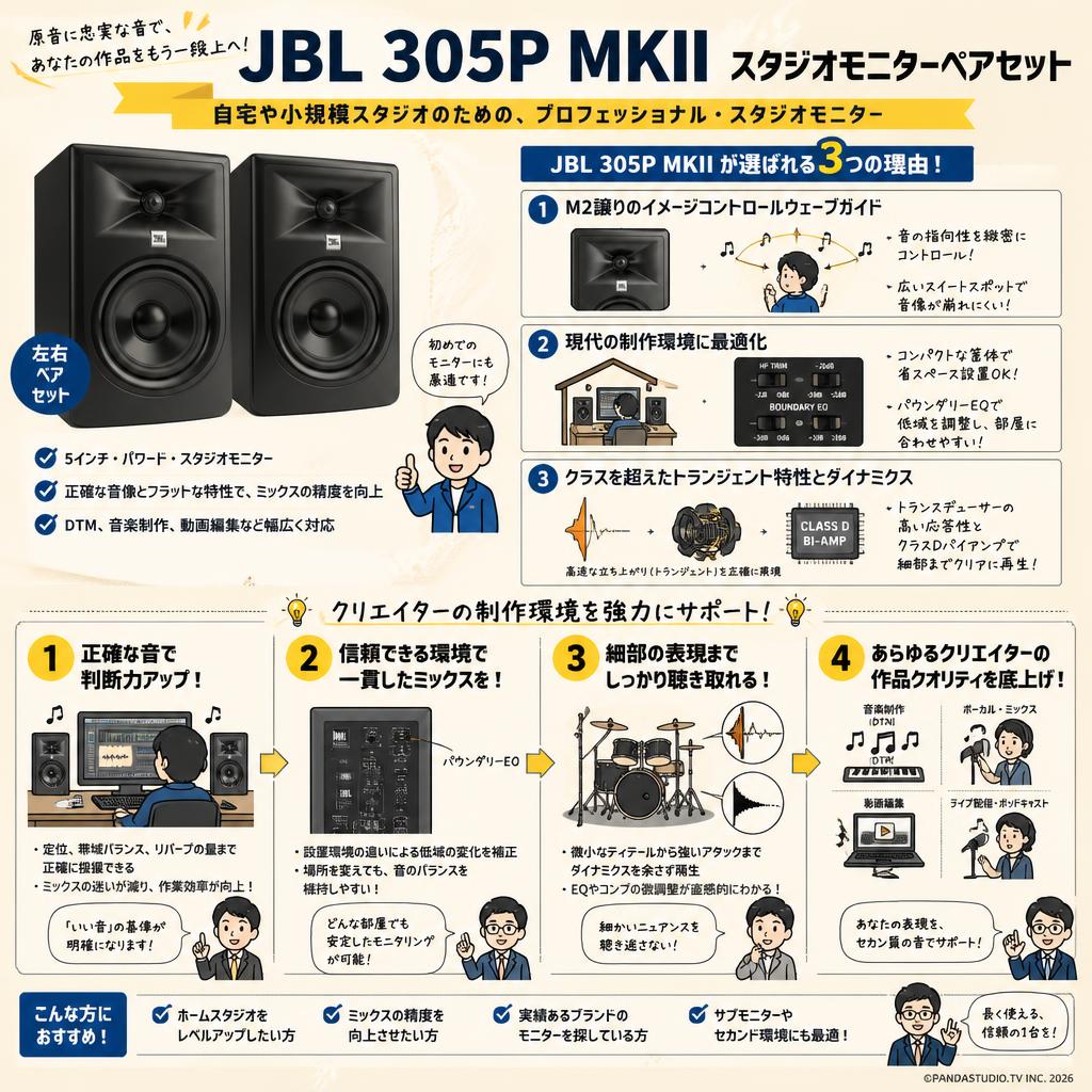 JBL モニタースピーカー 305P MK2 ペアセット ケーブル付き JBL 305P MKII スタジオモニターペアセット | パンダスタジオ