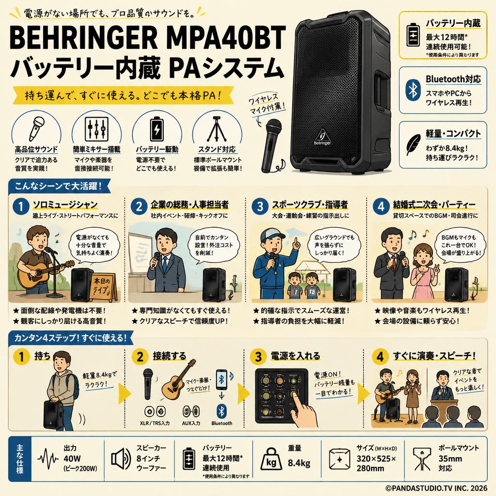 BEHRINGER MPA40BT バッテリー内蔵 PAシステム おもな対象のお客様