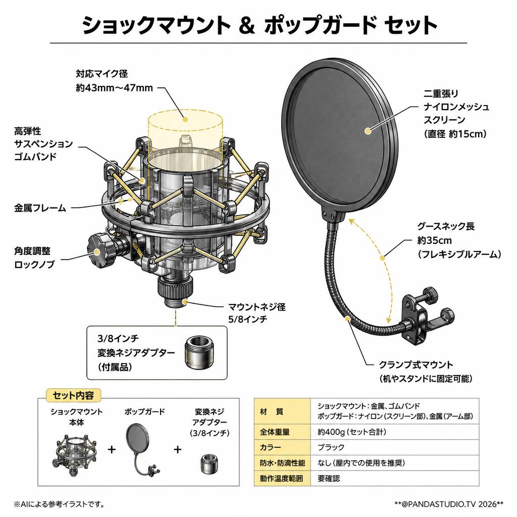 ショックマウント ＆ ポップガード セット スペック