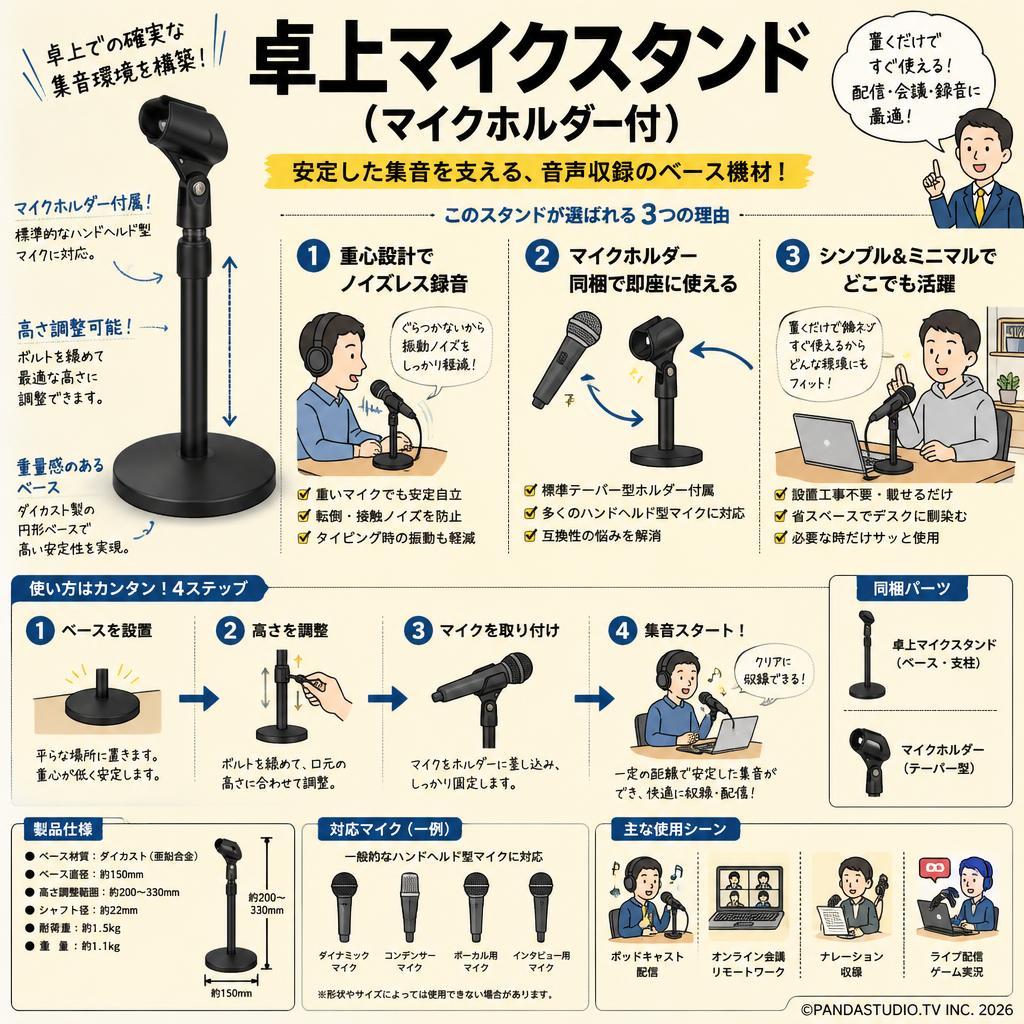 卓上マイクスタンド  (マイクホルダー付） 概要