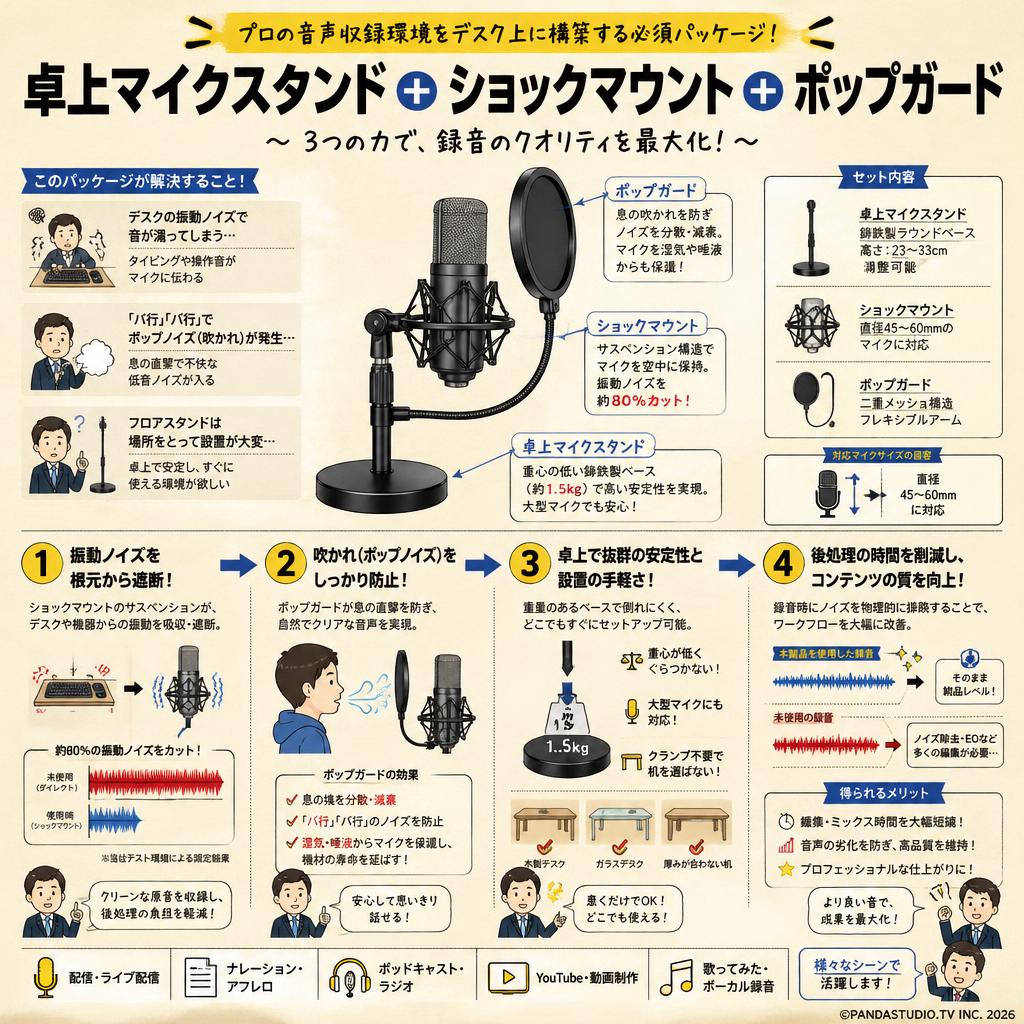 卓上マイクスタンド ＋ ショックマウント ＋ ポップガード 概要