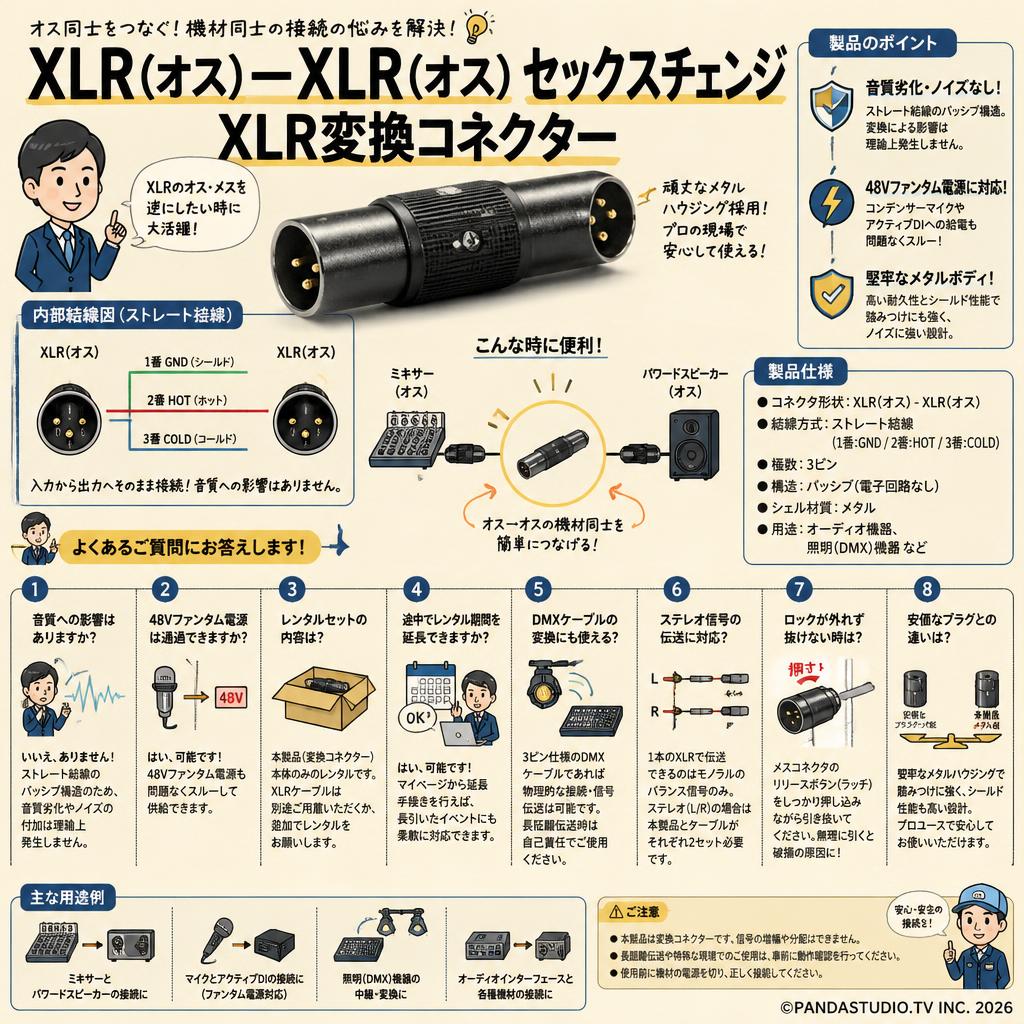 XLR(オス)－XLR(オス) セックスチェンジ  XLR変換コネクター FAQ（よくある質問と答え）