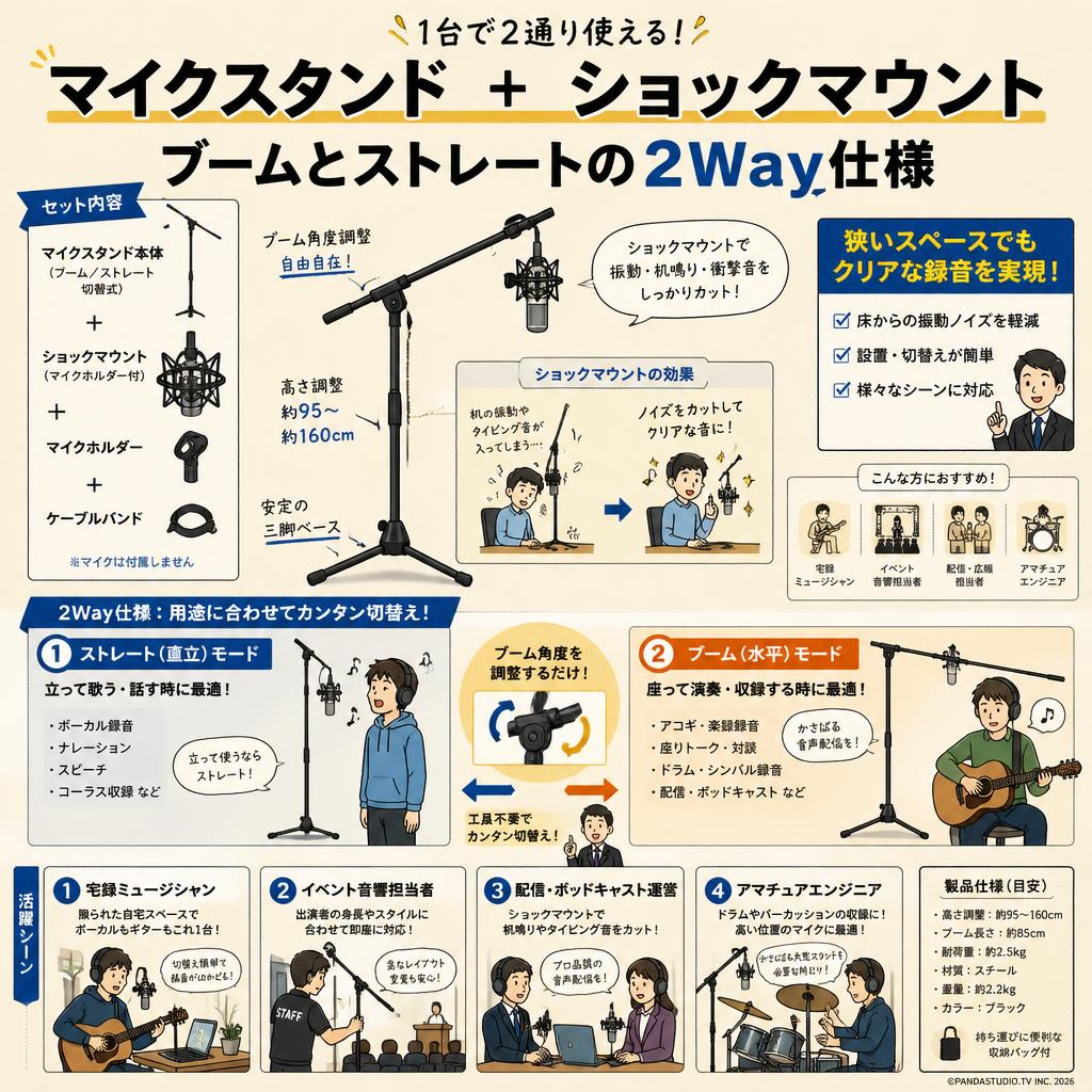 マイクスタンド  ＋ ショックマウント　ブームとストレートの2Way仕様 おもな対象のお客様