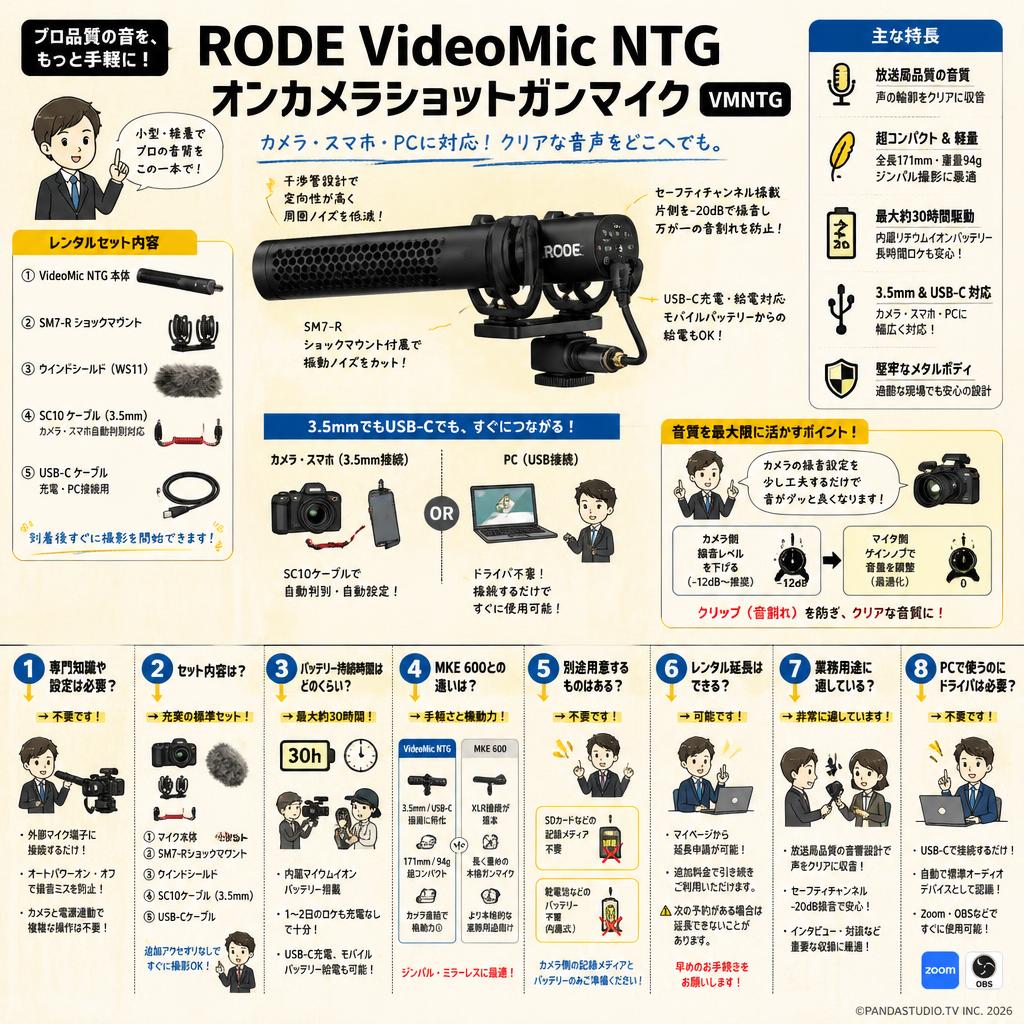 RODE VideoMic NTG オンカメラショットガンマイク VMNTG FAQ（よくある質問と答え）