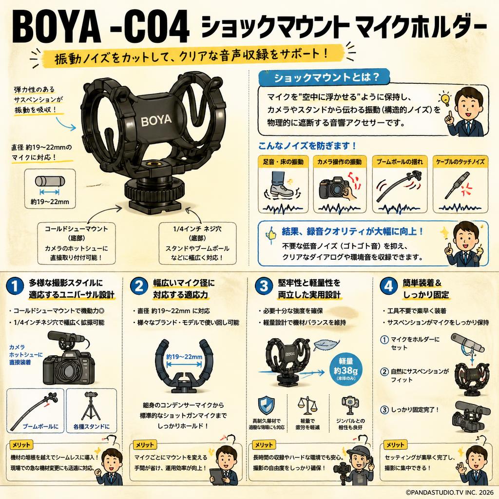 BOYA -C04 ショックマウント マイクホルダー 概要