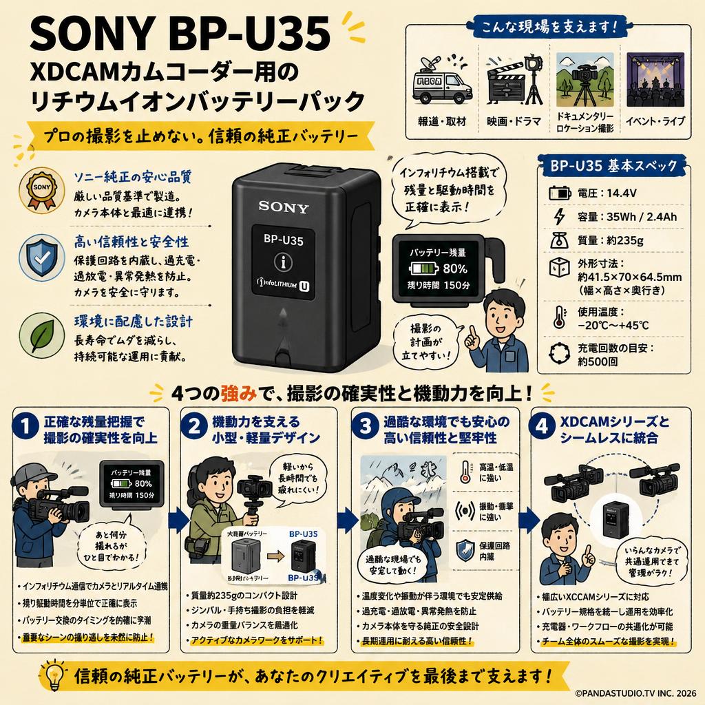 SONY BP-U35 XDCAMカムコーダー用のリチウムイオンバッテリーパック 概要