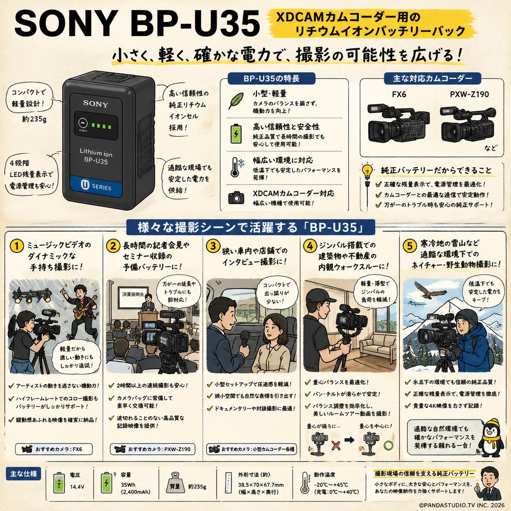 SONY BP-U35 XDCAMカムコーダー用のリチウムイオンバッテリーパック 用途