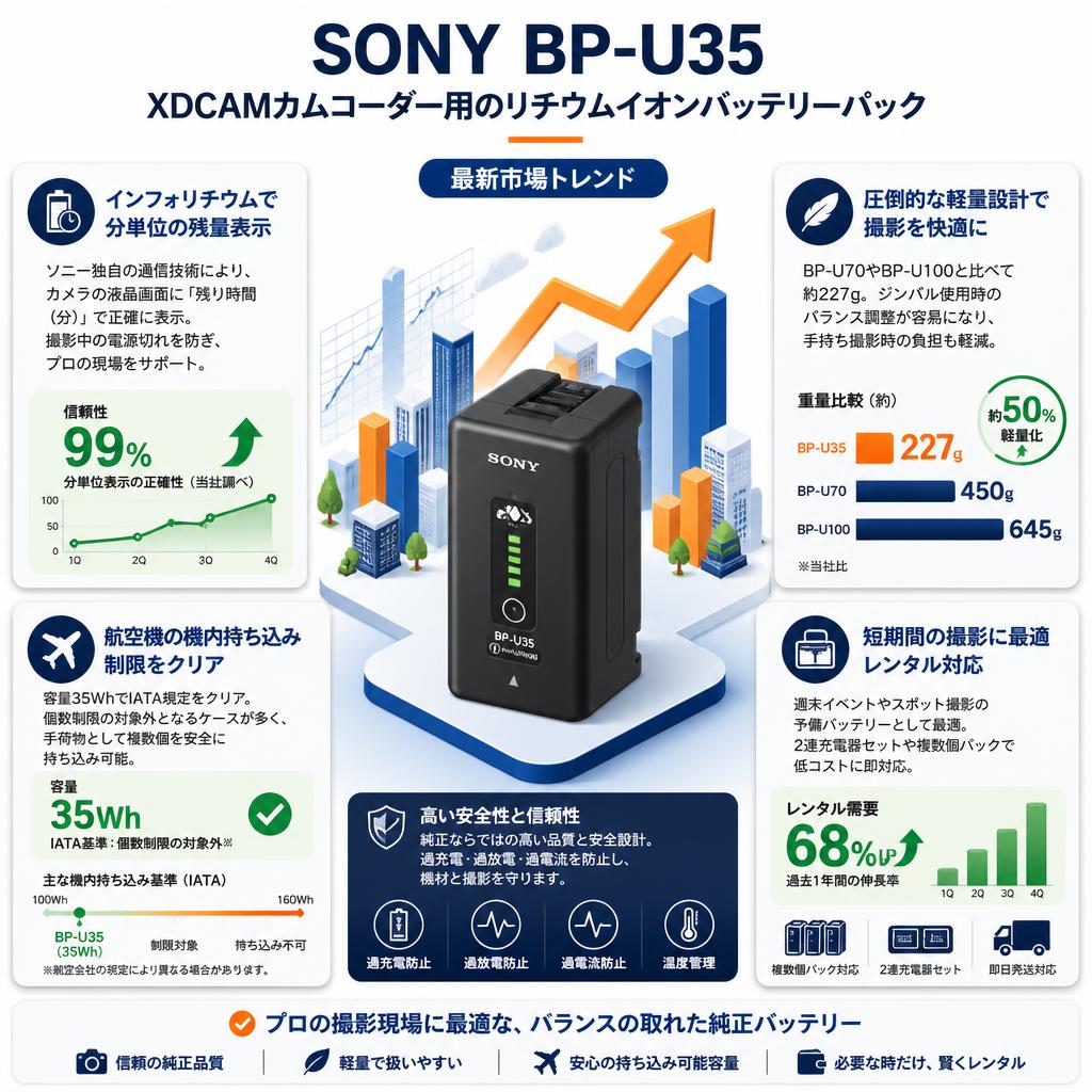 SONY BP-U35 XDCAMカムコーダー用のリチウムイオンバッテリーパック セールスポイント