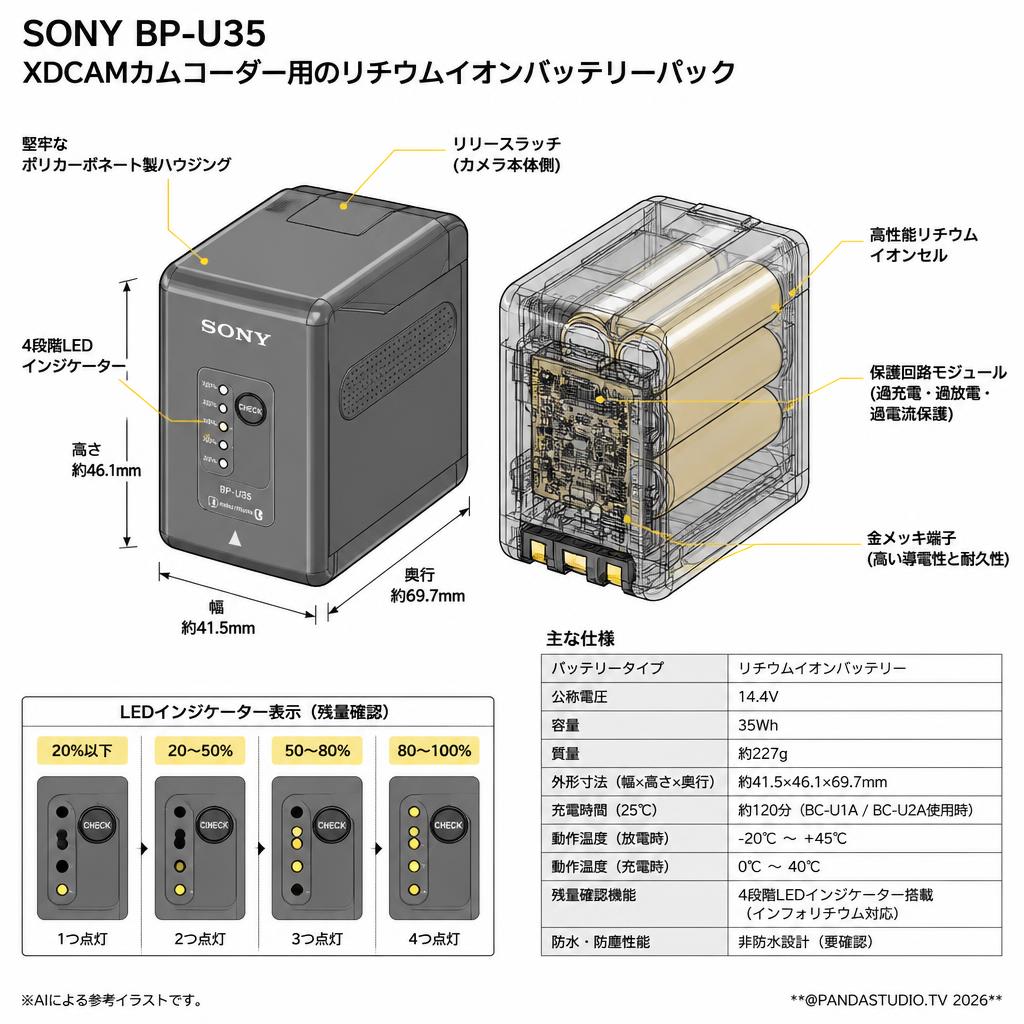 SONY BP-U35 XDCAMカムコーダー用のリチウムイオンバッテリーパック スペック