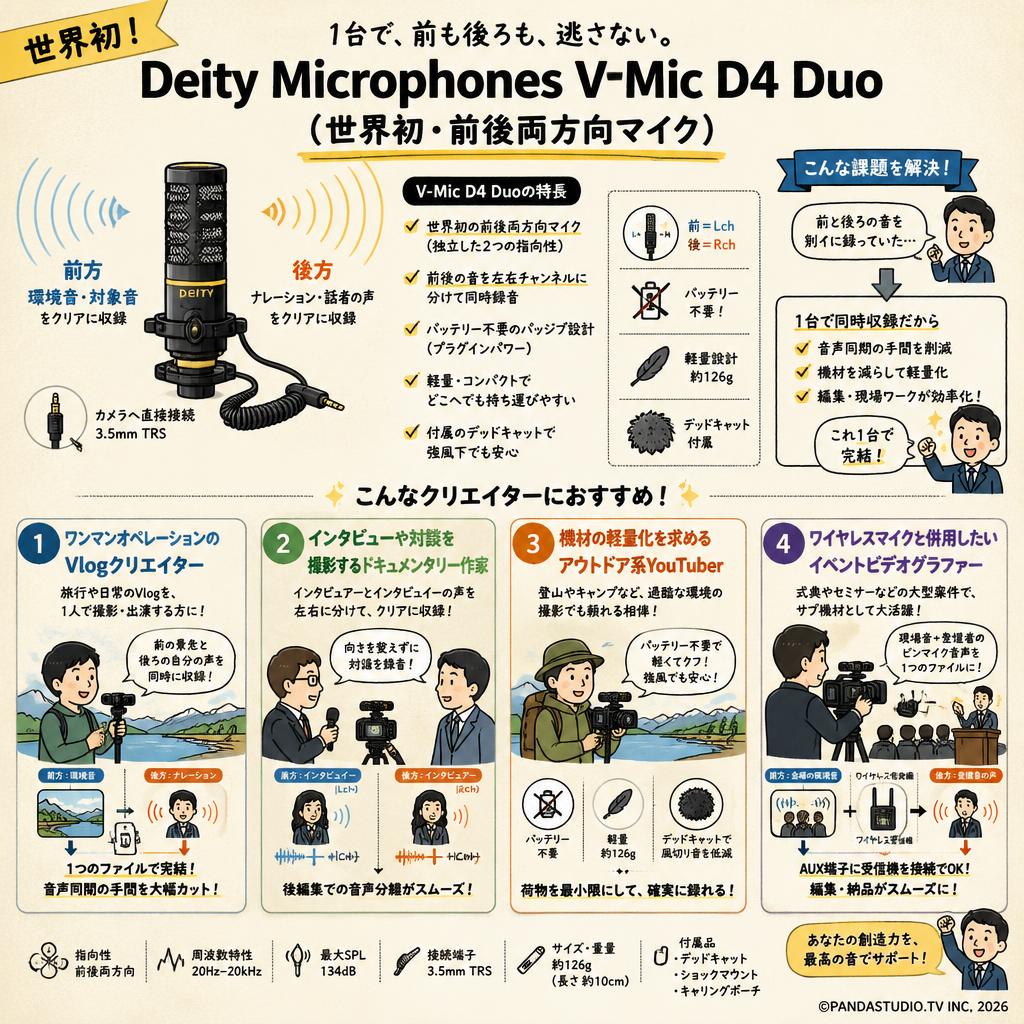 Deity Microphones V-Mic D4 Duo （世界初・前後両方向マイク） おもな対象のお客様