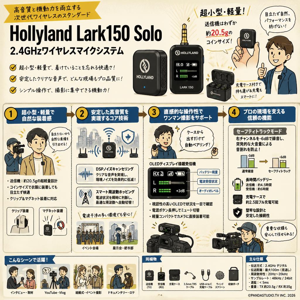 Hollyland Lark150 Solo 2.4GHzワイヤレスマイクシステム 概要