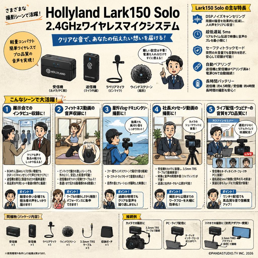 Hollyland Lark150 Solo 2.4GHzワイヤレスマイクシステム 用途