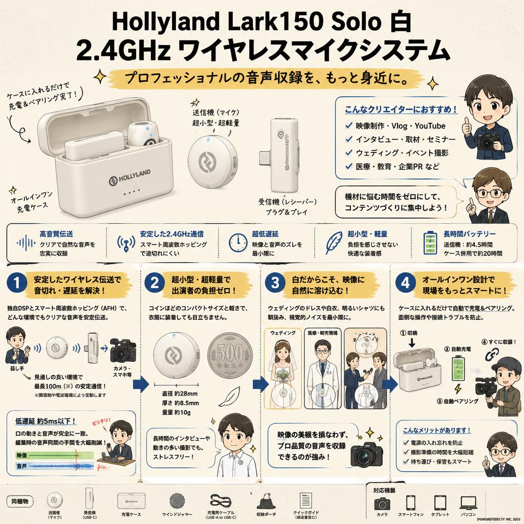 Hollyland Lark150 Solo 白 2.4GHzワイヤレスマイクシステム 概要