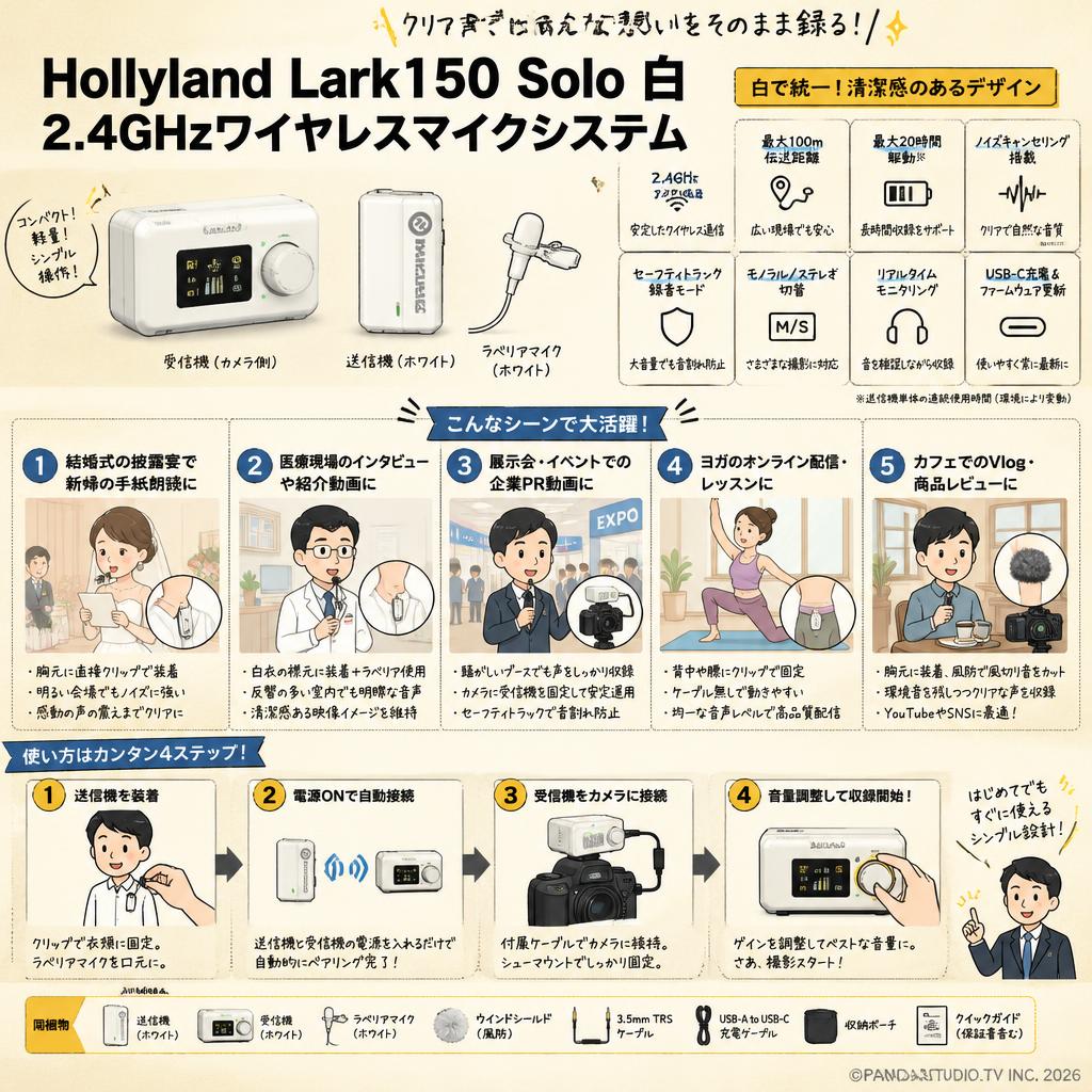 Hollyland Lark150 Solo 白 2.4GHzワイヤレスマイクシステム 用途