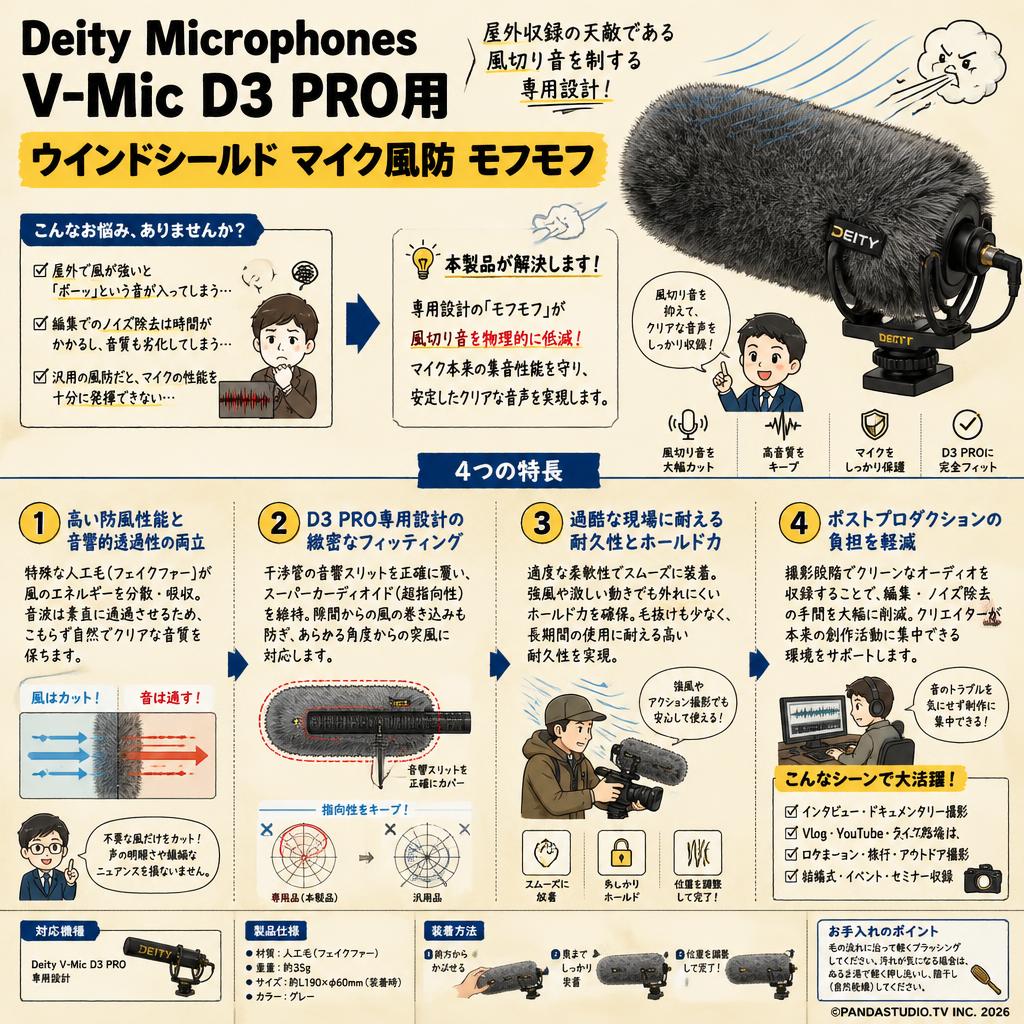 Deity MicrophonesV-Mic D3 PRO用 ウインドシールド マイク風防 モフモフ 概要